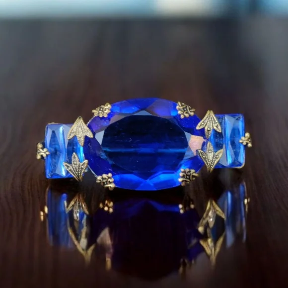 Antique Victorian Blue Czech Glass Ornate Brooch - Picture 1 of 8